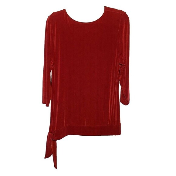 Chicos Travelers Top Womens Size 2 US Large 12 Tunic Red Wrinkle Free Side Tie - Picture 2 of 9